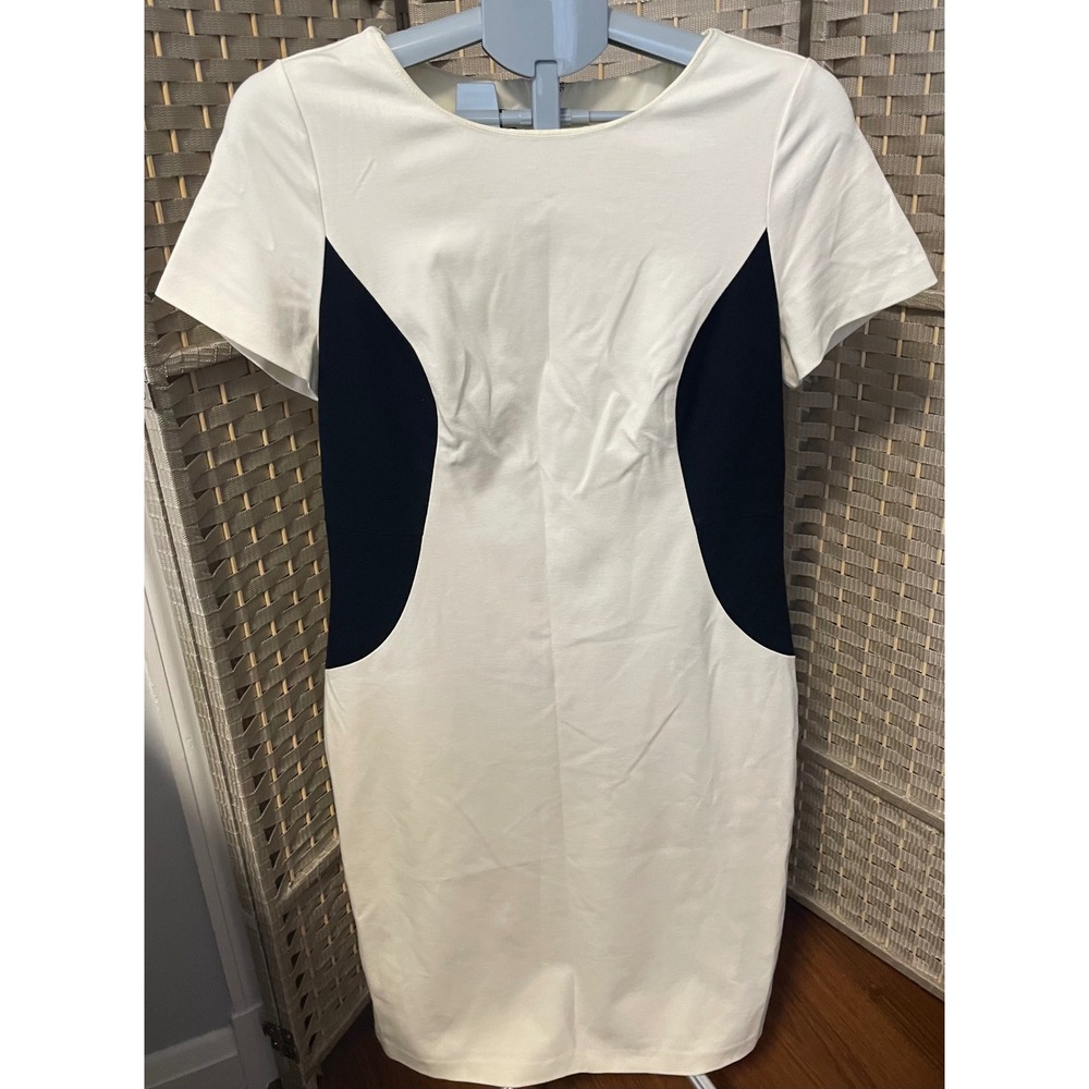 Talbots Womens Size 6 Colorblock Sheath Dress Cream Black Short Sleeve Workwear